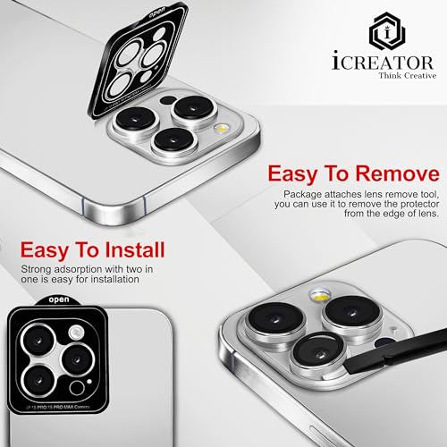 Image of I Creator Camera Lens Protector - Silver | Individual Titanium Ring Protector | Shatterproof and Scratch Resistant | Crystal Clear Glass Lens With Precise Fit | For iPhone 15 Pro Max /Pro