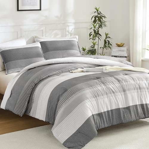 Edredón Queen de microfibra premium Litanika acolchado gris oscuro de 3 piezas 4