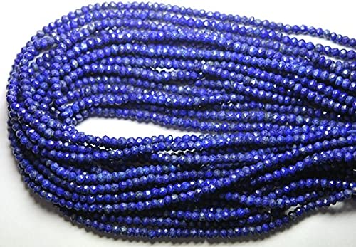 LKBEADS 2 x 13.5 Inch Long Strand-Super-, LAPIS LAZULI Micro Faceted Rondells, 3.5-4mm Size