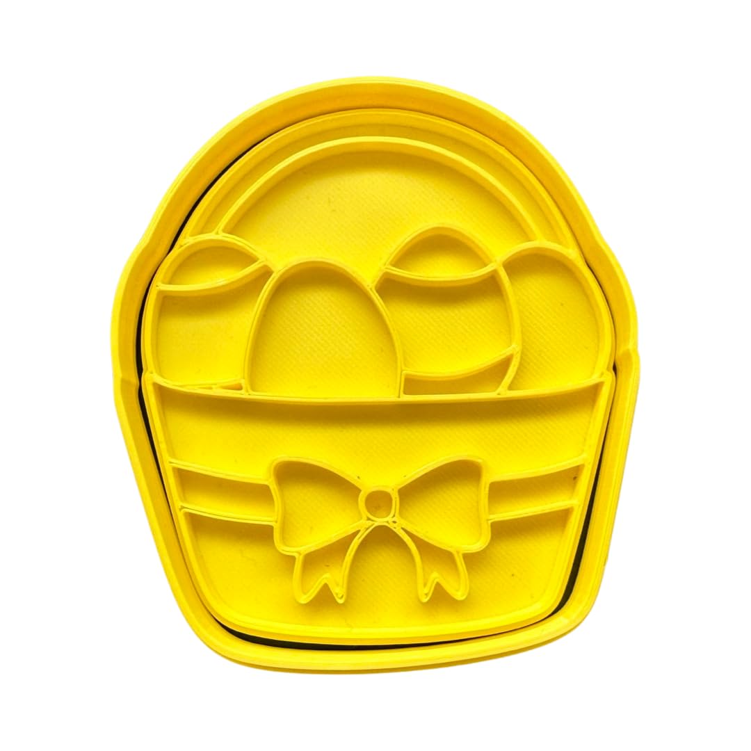 The Cookie Cutter Hub Easter Basket with Eggs Cookie Cutter and Matching Embosser for Cookies Biscuits Clay Baking Decoration