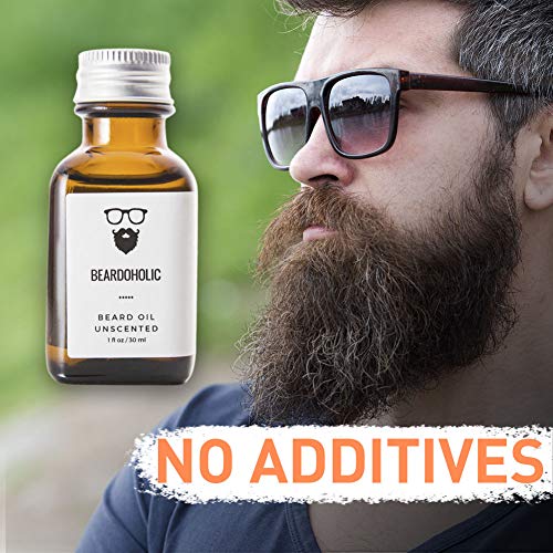 Beardoholic Beard Oil – 7 All-Natural Ingredients – Faster And Thicker Beard Growth – Eliminates Itch And Dandruff Instantly – Unscented Beard Growth Oil - 30 Ml Leave-In Conditioner And Softener #TOP3