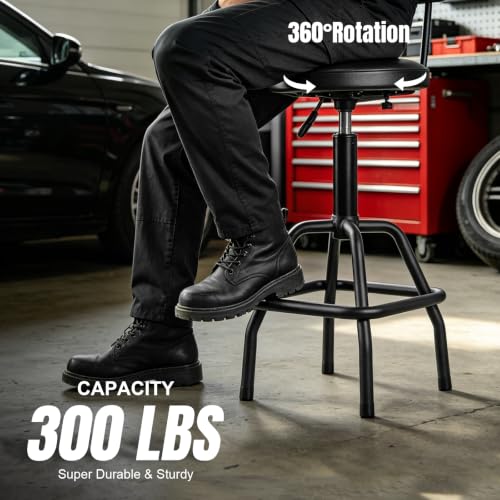 Image of BIG RED Pneumatic Shop Stool with Backrest, Black | Heavy-duty steel frame, 300-lb cap. Adjustable height 26.5 inch-31 inch .With backrest. No-tool assembly.