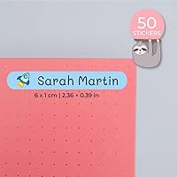 Vista 2 de 50 calcomanías con nombre personalizadas para niños. Etiquetas adhesivas para escuela, jardín de infantes, libros, juguetes y Tupperware. Etiquetas