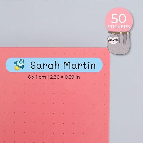 Miniatura 2 de 50 calcomanías con nombre personalizadas para niños. Etiquetas adhesivas para escuela, jardín de infantes, libros, juguetes y Tupperware. Etiquetas