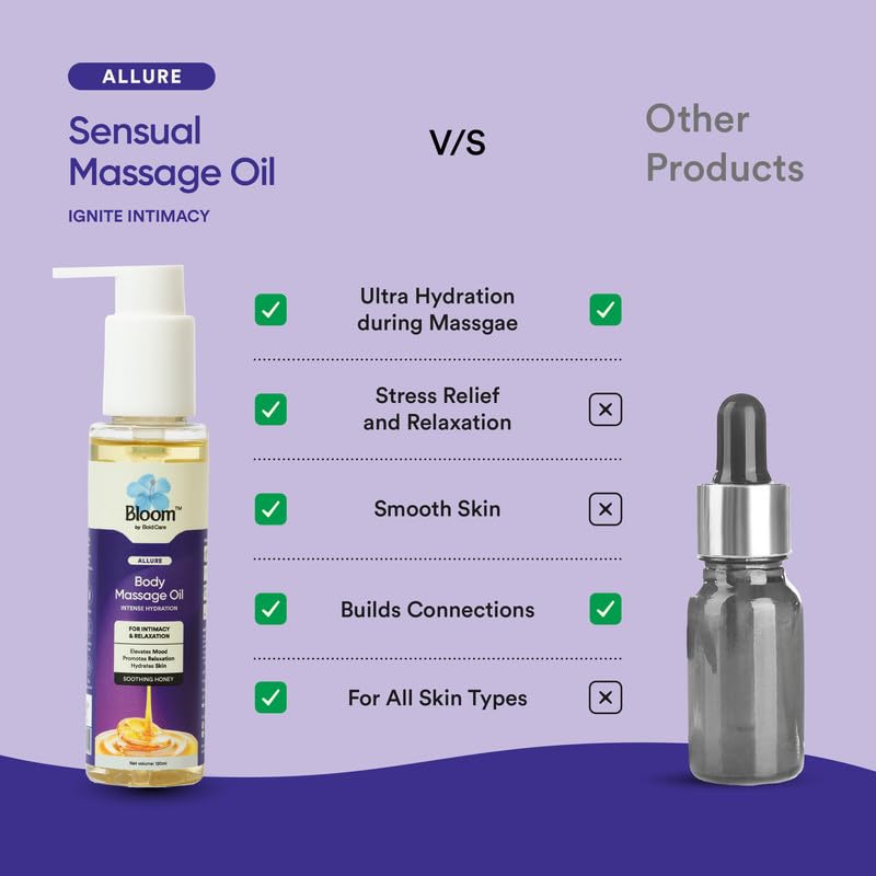Image of Bloom by Bold Care Sensual Massage Oil | For Couples Massage | Reduces Fatigue and Stress | Hydrates Skin | Builds Connections | Natural Massage Oil with Pure Honey | For Sensitive Skin | (120 ml)