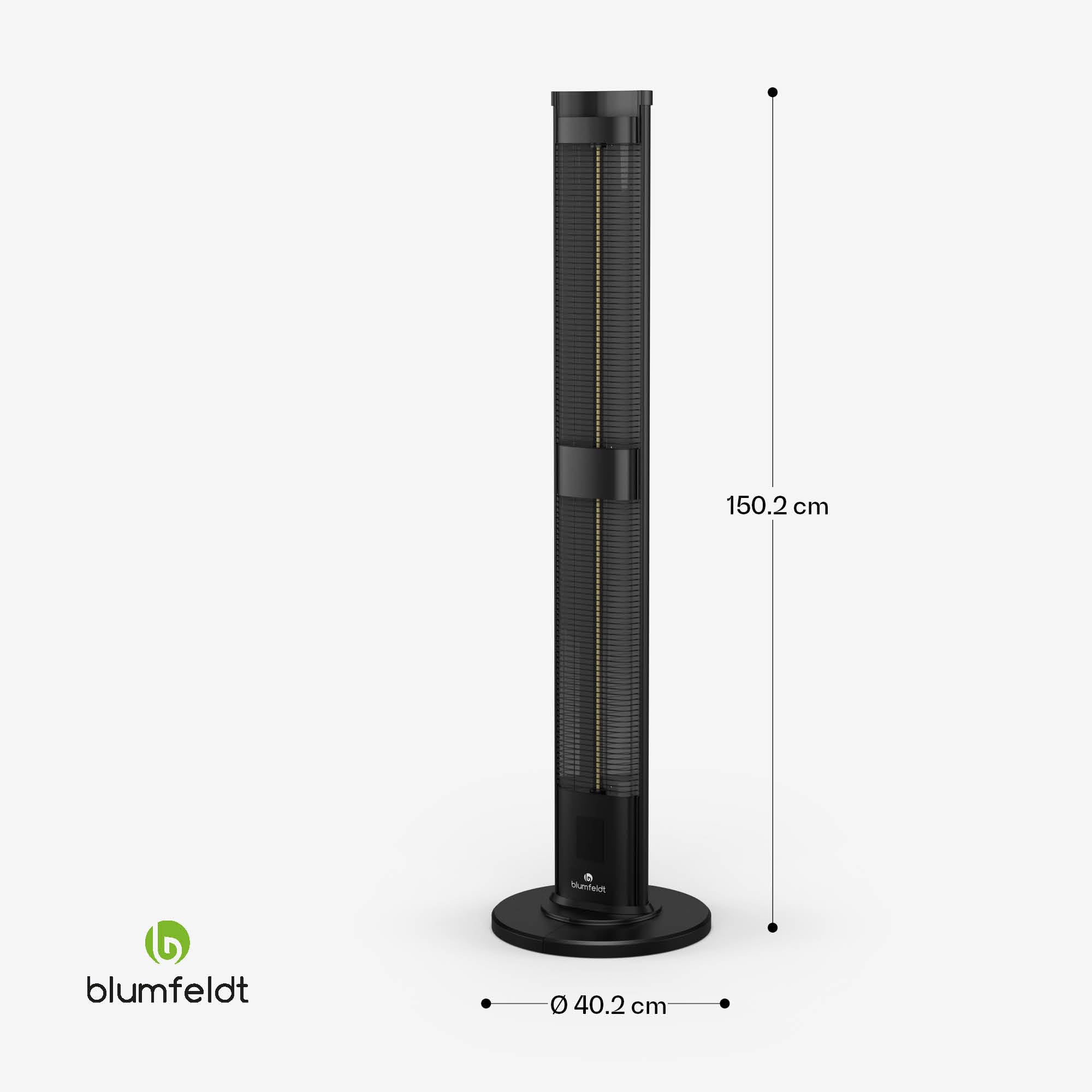 blumfeldt BlazeTower Infrarotheizung Standgerät - 3000 W Leistung, Einstellbare Heizstufen, Wetterfest IP45, Umkippschutz, Fernbedienung & 24-Stunden-Timer - Ideal für Terrasse & Garten