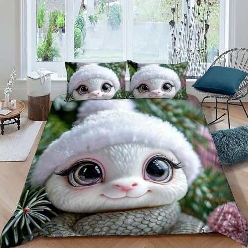 Housse de couette serpent imprimé 3D animaux microfibre double 200x200cm 2 taies