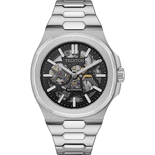 TRENTON The Catalina Mens 44.5mm Automatic Watch with Black Skeleton Dial and Stainless Steel Bracelet T00501