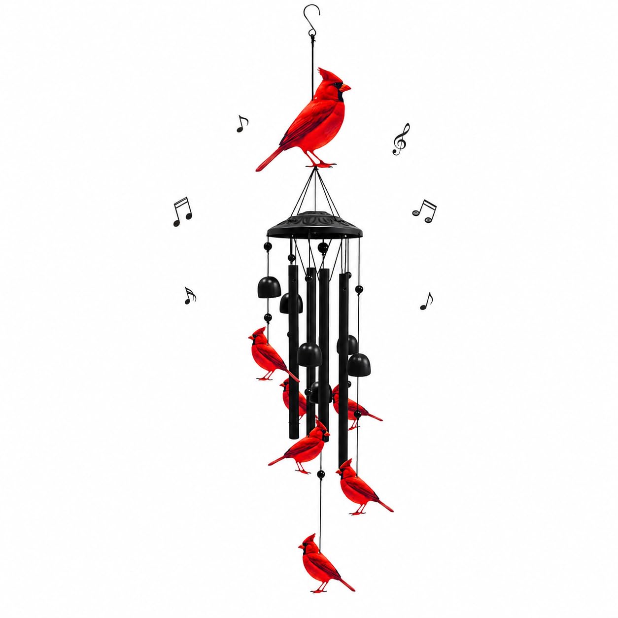 Vintage Colorful Hummingbird Wind Chime with Metal Tubes and Bells, 35in Wind Chimes Outdoor for Garden Yard Patio Hanging Decor (Red bird)