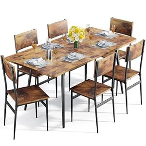 63” Extendable Dining Table Set for 4-6 People, 7-Piece Dining Table Set for 6 People with 6 Chairs, MDF Wood Board Kitchen Table Set for Small Space and Apartment, Rustic Brown