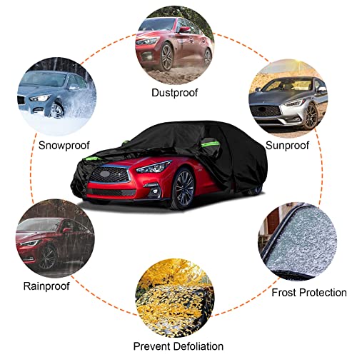 Image of Waterproof Car Covers Replace for 2014-2025 Infiniti Q50 /Q60, 6 Layers All Weather Custom-fit Car Cover with Zipper Door & Windproof Bands for Snow Rain Dust Hail Protection (Q50)