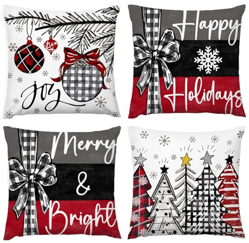 KEIROUTK Christmas Decorations Christmas Cushion Covers 18x18 Inch Set of 4 Xmas Trees Farmhouse Cushion Cases Decorative Decoration for Home Sofa Cushion Covers 45 X 45 CM Stag Snowflake