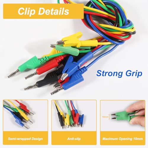 Image of 5PCS Multimeter Banana Plug to Crocodile Alligator Clip, 4mm Stackable Colorful Silicone Banana Plug to Alligator Clip, Soft Flexible Electrical Test Probe Lead Wire Cables 1M