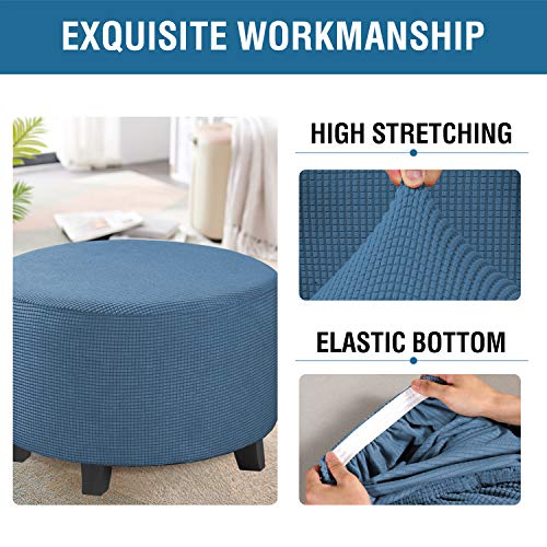 Image of H.VERSAILTEX Ottoman Cover Stretch Ottoman Slipcover Round Ottoman Storage Cover Folding Stool Covers Furniture Protector Cover for Footrest Ottoman Fit Dia 30 inch - 41 inch, Dusty Blue