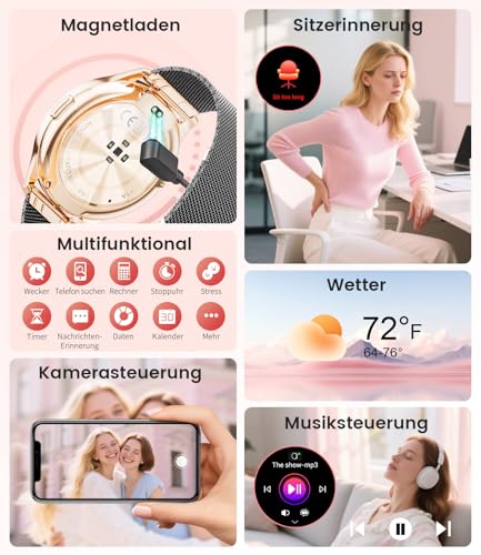 ESFOE Damen Smartwatch Ultradünn,1.43" AMOLED Smart Watch mit Bluetooth Anrufe,Uhr Damen Herren mit 120 Sportmodi Pulsuhr Schlafmonitor… – Ansicht 3