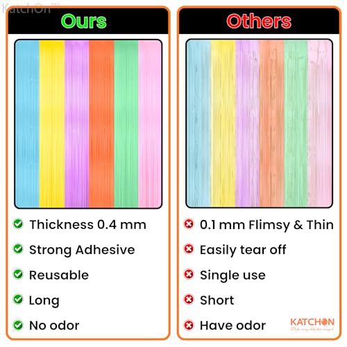 Image of KatchOn, Pastel Multicolor Foil Fringe Curtains - Pack of 2 | Pastel Colourful Photo Backdrop, Rainbow Foil Fringe Backdrop | Easter Decorations for Home | Baby Shower, Birthday Decorations