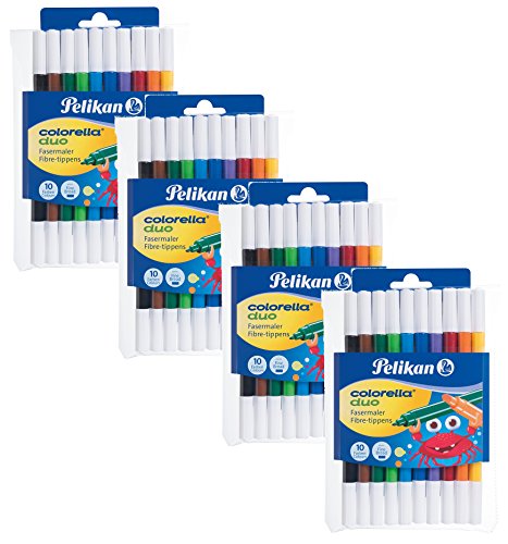 4er Set Pelikan, 4x 10 Fasermaler Colorella Duo (4, 10 Farben Etui)