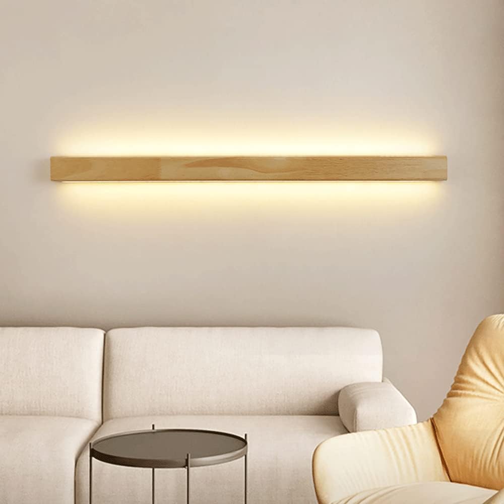 Drewniana Liniowa Lampa ścienna, Ultracienka Lampa ścienna Z Bali Z Akrylowym Kloszem, Nowoczesna Lampa ścienna Led - 3000k, Dekoracyjne Oświetlenie Nocne Kinkiety, 100CM
