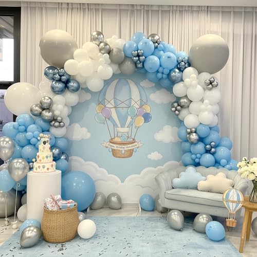 Image of 60 Pcs Baby Blue and Silver Balloons, 12 Inch Light Blue Dusty Pale Blue White with Chrome Metallic Silver Party Latex Balloons for Bridal Baby Shower Baptism Wedding Birthday Party Decorations