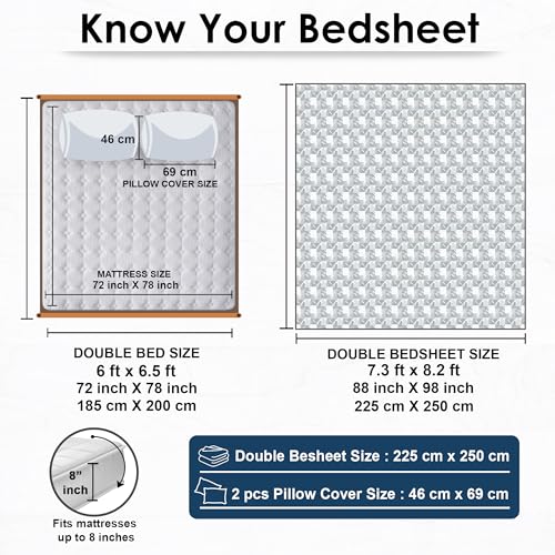 Image of Story@Home 190 TC Cotton Double Bedsheet Set with 2 Pillow Covers | Soft Breathable Fabric | 250 x 225 cm Double Bed Sheet |Grey Geometric Printed Bedding for Bedroom