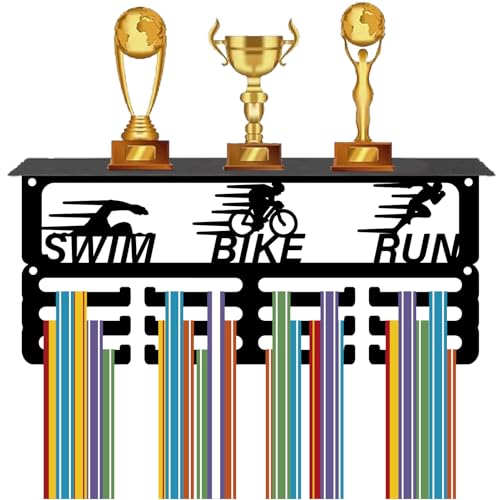 CREATCABIN Présentoir Médailles Triathlon Étagère Trophées Support Mural Médailles Sport Support Trophée Métal Noir Support Organisateur Médailles...
