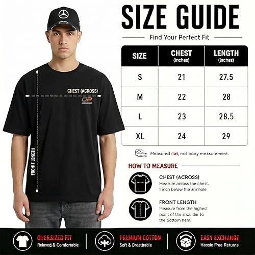 Image of Men's Cotton Oversized T-Shirt - Relaxed Fit Half Sleeve F1 Graphic Print Tee for Streetwear & Casual Outings - Black