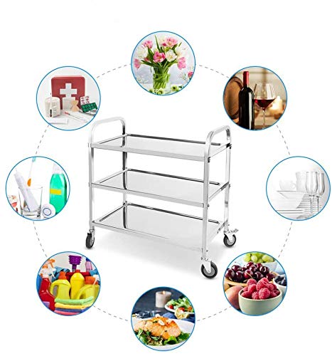 Uyoyous 3-Ebenen Servierwagen Klappbar – Aluminium, Tragkraft 22,5 Kg Pro Regal, Mit Gebremsten Rollen & Silikongriffen