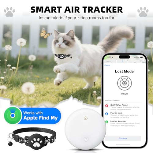 Tracker für Katzen und andere Haustiere mit Halterung – Kein ABO erforderlich, kompatibel mit Apple AirTag und “Find My“-App, wasserdicht (IP68), Verlust-Tracker für Katzen und Kleintiere, Weiß