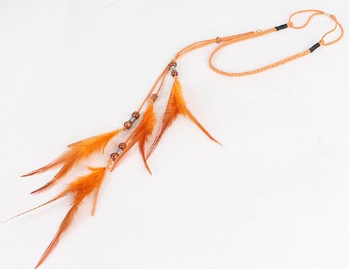 Miniatura 4 de Jumwrit Diadema de plumas bohemias, diadema india hippie gitana, tocado de borla de plumas naranjas, cuerda de cáñamo con cuentas, accesorios para