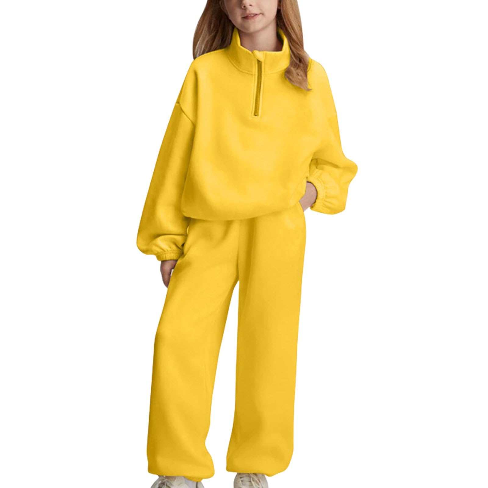Trainingsanzug für Mädchen, Viertelreißverschluss, Hoodie, Jogger-Set