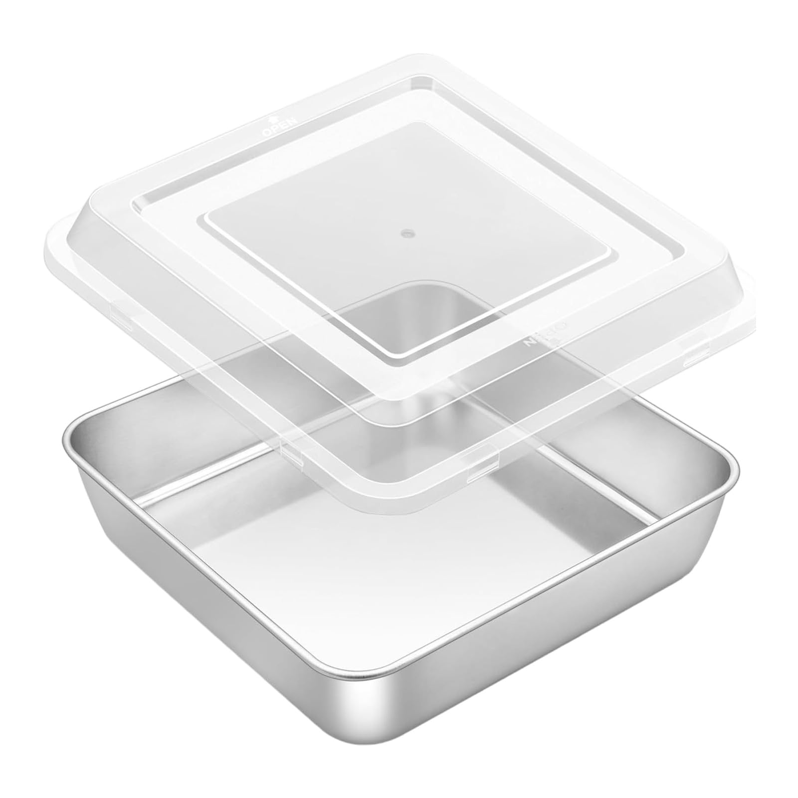 ZEPFJHE 304 Stainless Steel Baking Tray Sqaure Cake Pan with Lid Easy Releases for Easy Cooking Brownie Lasagna and Storage Cake Baking Pan with Lid