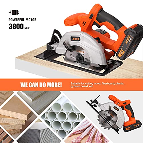 Aiopr 20V 5-1/2" Cordless Circular Saw With Rip Guide And 2 Blades (97623) #TOP3