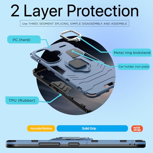 Image of Pikkme Redmi Note 13 Pro Plus 5G Back Cover | D5 Tough Armor Bumper | 360 Protection Case | Ring Holder Stand Case for Redmi Note 13 Pro Plus 5G (Blue)