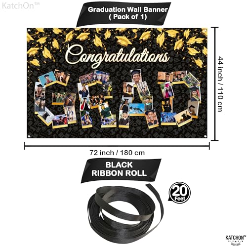 Image of KatchOn, Congratulations Graduation Photo Banner - Xtralarge, 72x44 Inch | Personalized Grad Photo Banner | Black and Gold Congratulations Grad Backdrop | 2026 Graduation Decorations