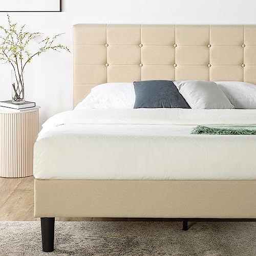 Zinus Ibidun Upholstered Platform Bed Frame, Mattress Foundation, Wood Slat Support, No Box Spring Needed, Easy Assembly, King, Beige #TOP3