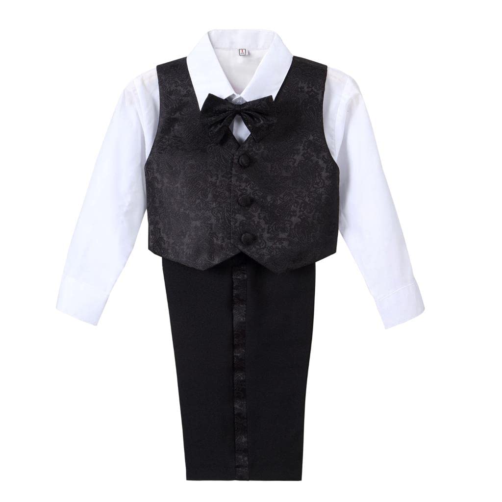 Lito Angels Smoking Completo Elegante per Bimbo Bambino, Set 5 Pezzi (Giacca, Gilet, Camicia, Papillon e Pantaloni) Nero Bianco Avorio 96 92 98 104