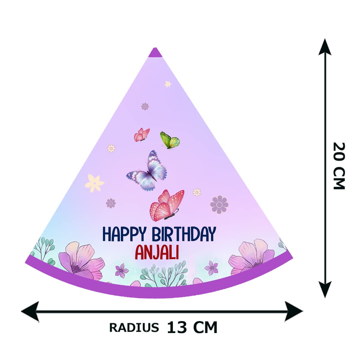 WoW Party Studio Personalised Butterfly Theme Happy Birthday Party  Decorations Party Caps/Hats with Birthday Boy/Girl Name 10Pcs