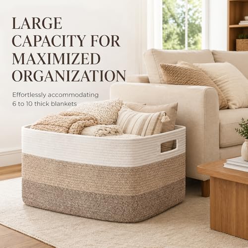 Image of OIAHOMY Large Blanket Basket, 22 inchx17 inchx12 inch Laundry Baskets, Nursery Blanket Storage Living Room, Toy Storage With Handle, Rectangle Woven Baskets-Gradient Yellow