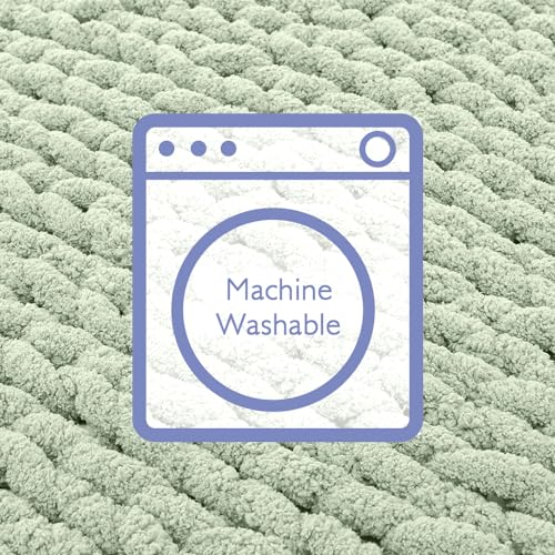 Bigacogo Chunky Knit Throw Blanket for Couch, 40x40 inches, 100% Hand Knitted with Thick Jumbo Chenille Yarn, Cozy Soft Large Rope Knot Cable Crochet Blankets for Sofa Bed Living Room, Sage Green