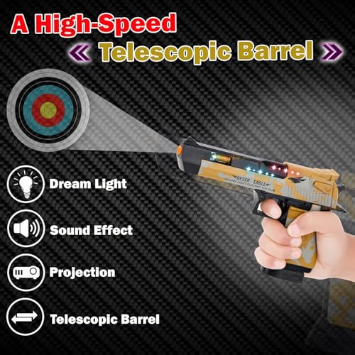 Image of Zest 4 Toyz Light and Sound Police Army Style Pistol Gun Toy with Moving Top Loader Telescopic Barrel and Target Projection Effect, Desert Eagle Pistol (Pack of 1) Random Color Dispatch, Assorted