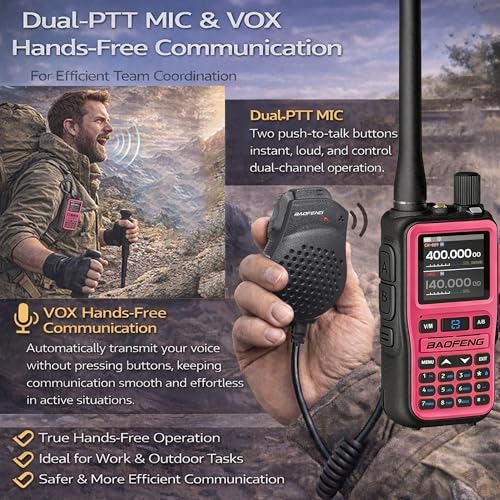 Image of BAOFENG UV-5R Mini Ham Radio - Dual Band VHF /UHF Handheld Communication Device with Extra Battery & Mic for Outdoor, Field Work & Emergency Use Pink