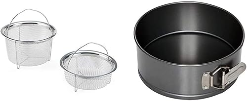 Instant Pot Juego de 2 cestas de vapor oficiales de malla, acero inoxidable y sartén oficial Springform, 7.5 pulgadas, gris