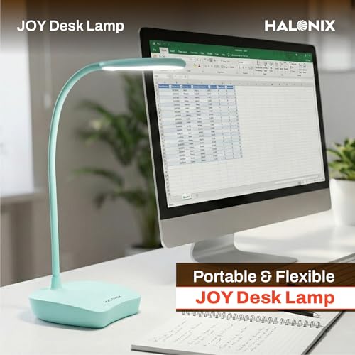 Image of Halonix Joy Rechargeable Desk Lamp with C-Type Charging | LED Study Table Lamp with Step Dimming | Li-ion Battery | Portable Eye-Care Light for Study, Work & Home Use