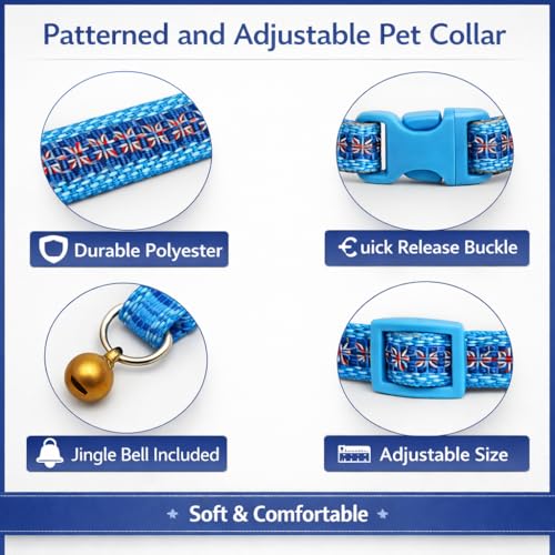 Image of Emily Pets Cute Cat Collar for Girl Boy, Colorful Breakaway Cat Collars with Bell, Adjustable Printed Nylon woth Safety Buckles Kitten Collar (Color May Vsry)