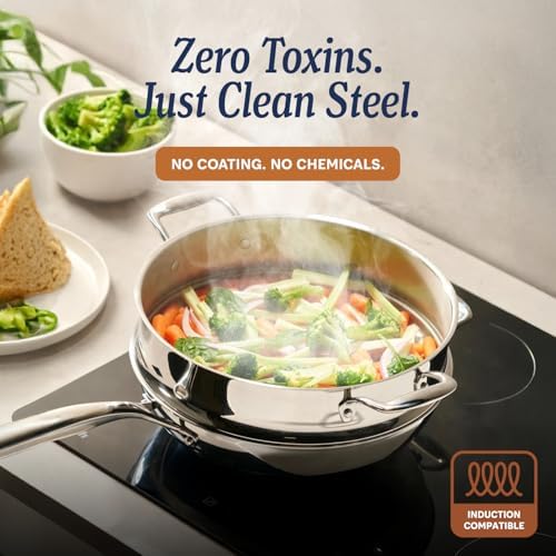 LEGEND COOKWARE 5-Ply Stainless Steel 12-Inch Frying Pan with Lid - Induction Compatible, Oven Safe 800°F - Non-Toxic, No Coatings - Even Heating, Won't Warp - Built to Last Generations - Thumbnail 2