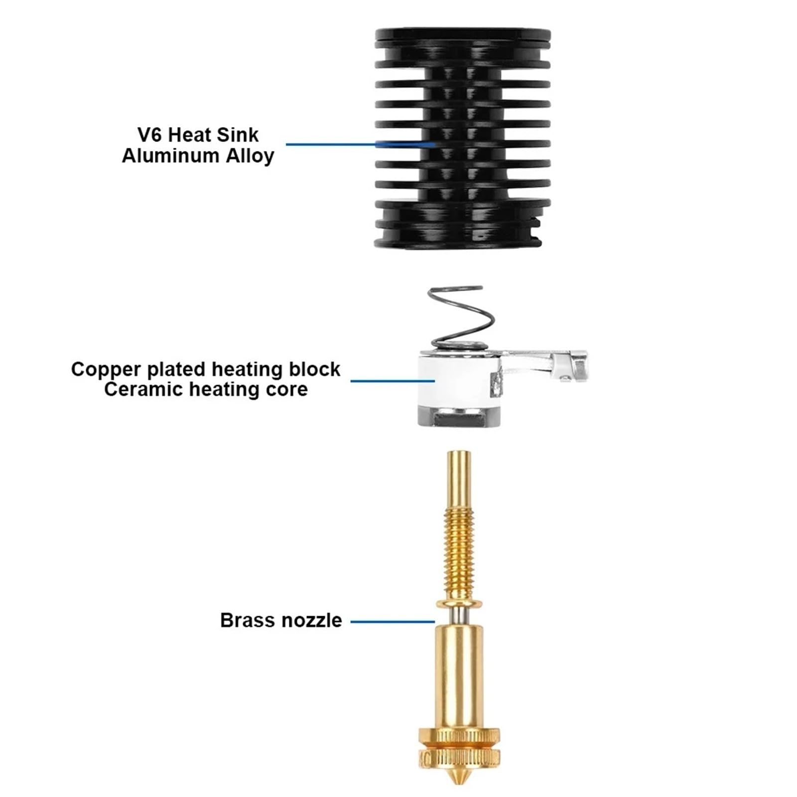 Kit Hotend V6, Compatible con Revo Impresora 3D Boquilla Latón Calefactor | Incluye boquilla latón, sensor termistor 104Nt, radiador de aluminio