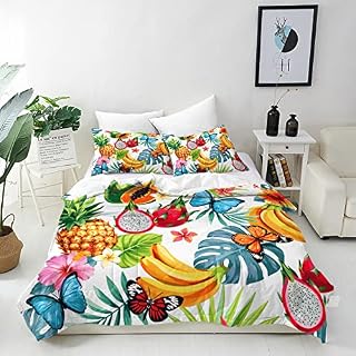 ANHOPE Unicorn Duvet Cover Set Soft Lightweight Microfibre 3 Piece Bedding Set with 2 Pillowcase Rainbow Unicorn Moon Flower Print Pattern All Season Kids Girls Quilt Cover with Zipper Closure Single