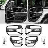 Tube Doors with Side View Mirror for 2018-2025 Jeep Wrangler JL JLU & Gladiator JT 4 Doors Tubular Half Doors Off Road Summer Trail Adventure