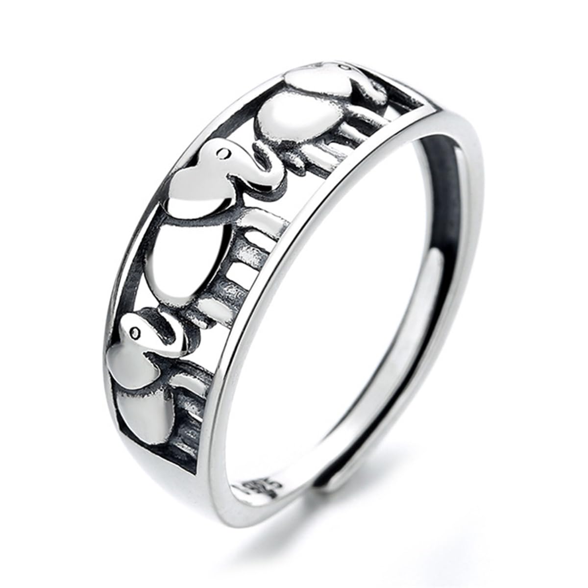 Damski PierśCionek Ze Srebra S925, Regulowany PierśCionek Z WydrążOnym SłOniem W Stylu Vintage,Silver,11