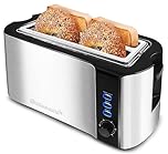 Elite Gourmet ECT-3100 Maxi-Matic 4 Slice Long Toaster with Extra Wide Slot for Bread, Croissants, and Buns, Reheat, Cancel and Defrost, 6 AdjCatable Toast Settings, Stainless Steel